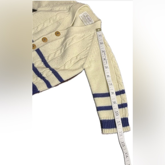 Vintage Baby boy acrylic sweater beige blue stripes Robinit May knitting co - Picture 6 of 10